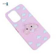 قاب آکواریومی ابری صورتی پاستلی شیائومی Redmi 13C / Poco C65 با طرح ابر خندان و مایع شاین دار.