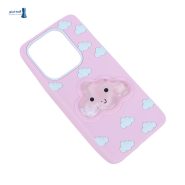 قاب آکواریومی ابری صورتی پاستلی شیائومی Redmi Note 14 5G با طرح ابر خندان مایع متحرک و شاین دار.