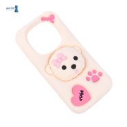 قاب سیلیکونی کرم روشن شیائومی Redmi Note 14 Pro 4G طرح برجسته 3D پودل با پاپیون و قلب "Cute".