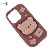 قاب سیلیکونی iPhone 13 Pro طرح خرس بیسکویتی پاپ سوکت دار رنگ قهوه‌ای