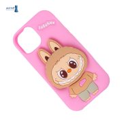قاب سیلیکونی Labubu آیفون 13 / 14 صورتی پاپ سوکت دار
