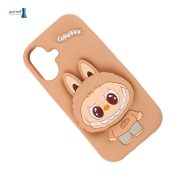 قاب سیلیکونی Labubu آیفون 16 رنگ قهوه‌ای روشن