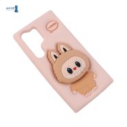 قاب سیلیکونی Labubu S24 Ultra رنگ صورتی پاستلی طرح برجسته