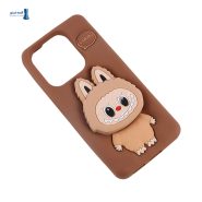 قاب سیلیکونی قهوه‌ای شیائومی ردمی نوت 14 طرح Labubu پاپ سوکت دار