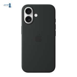 قاب سیلیکونی آیفون ۱۶ اورجینال مشکی، بهترین گارد سیلیکونی iPhone 16 با روکش مخملی.