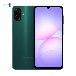 نمای جلو و پشت گوشی سامسونگ A07 رنگ سبز، با دوربین دوگانه ۵۰ مگاپیکسلی
